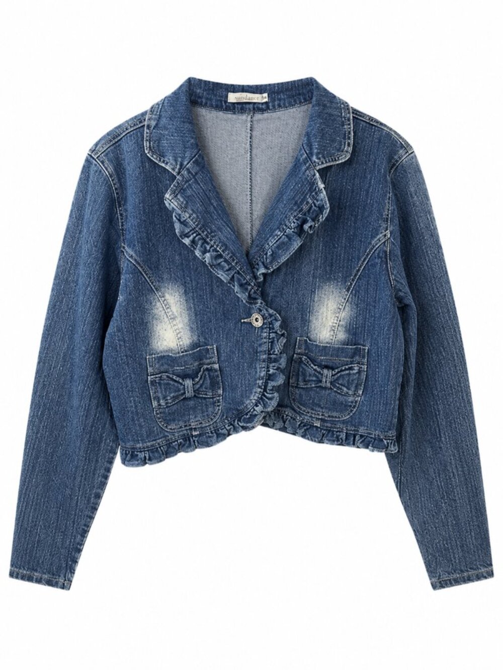 Riflessi Womens Blue Denim Ruffle Jacket 3XL Bow details. Pre-owned